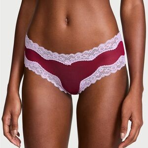 VICTORIA'S SECRET Tease Mesh Lace Trim Cheeky Panty Campari Red XL